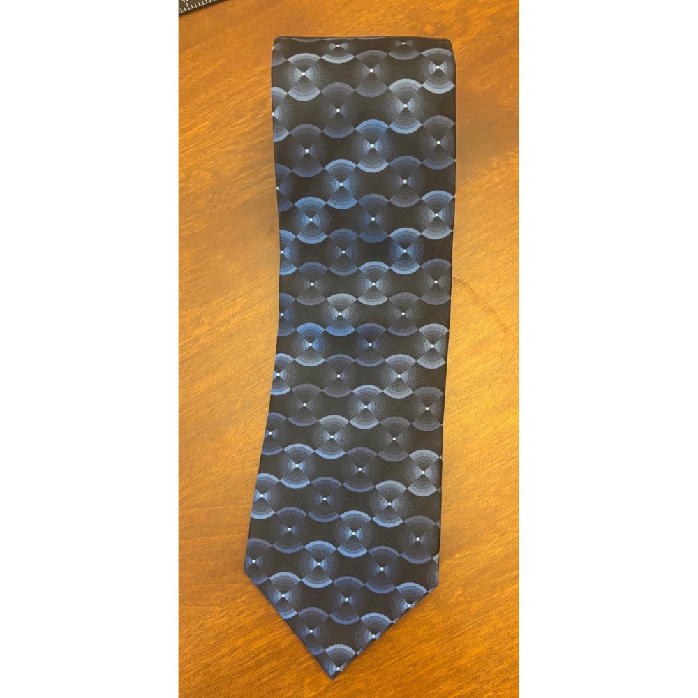 Van Heusen Necktie Mens Blue Black Geometric Silk Stain Resistant Excellent